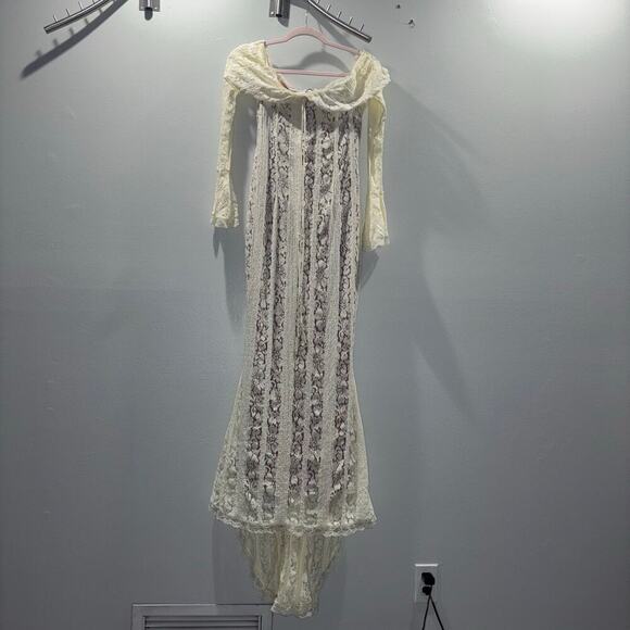 NWT Angel Lane Georgette Ivory Lace Maxi Dress - Size Large- Bridal Dress - Picture 12 of 15